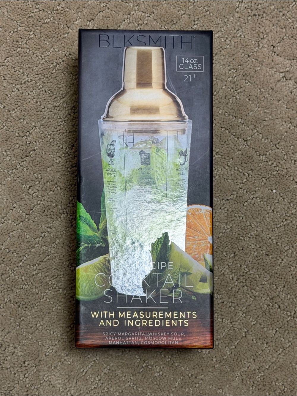 SMITH Gold and Clear Cocktail Shaker with Printed Measurements